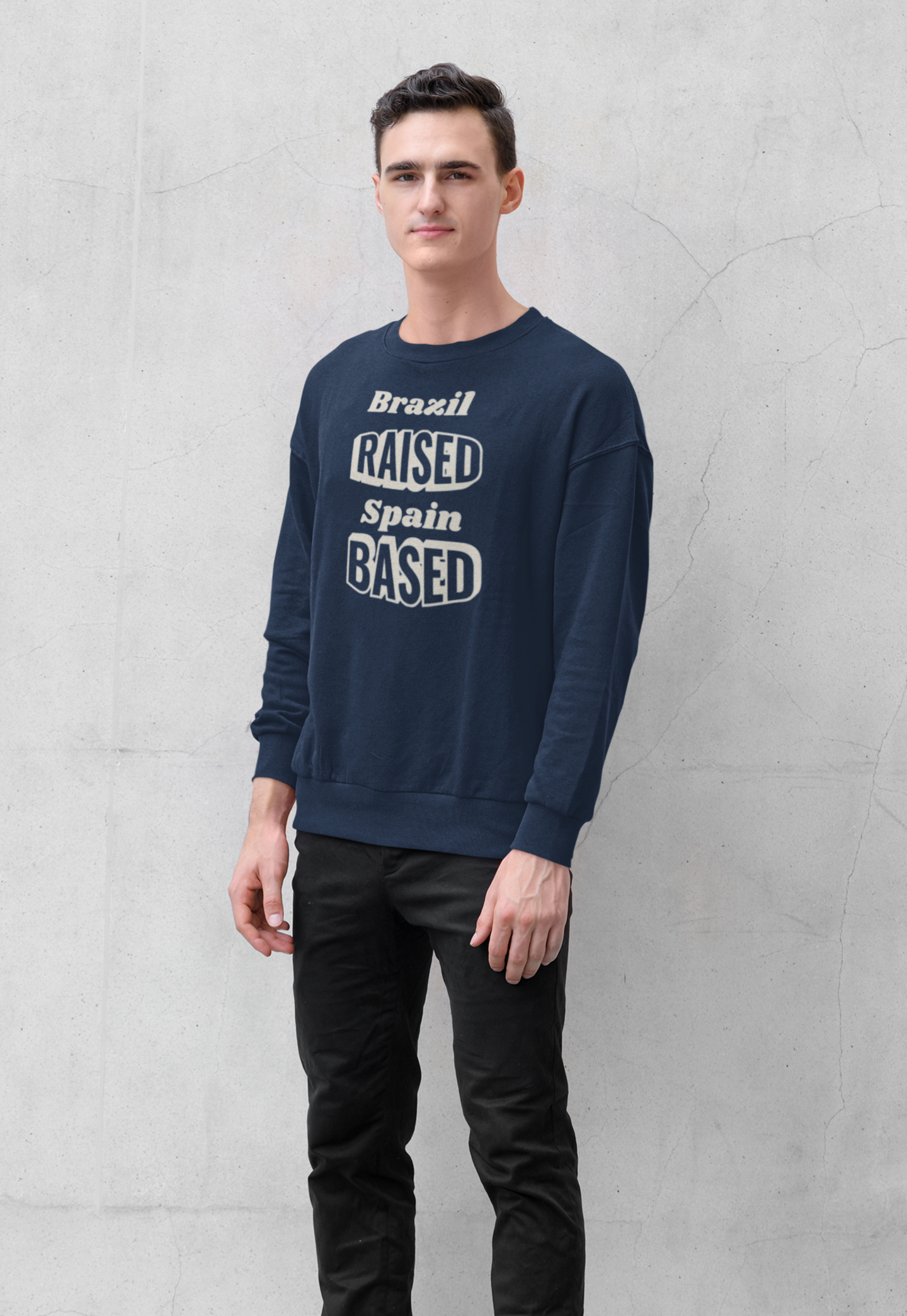 Navy sweatshirt with personalised Raised Based design