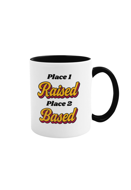 Raised Based personalised white mug – gift for someone who moved
