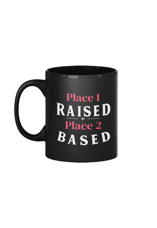 Custom location black mug – present for someone moving away