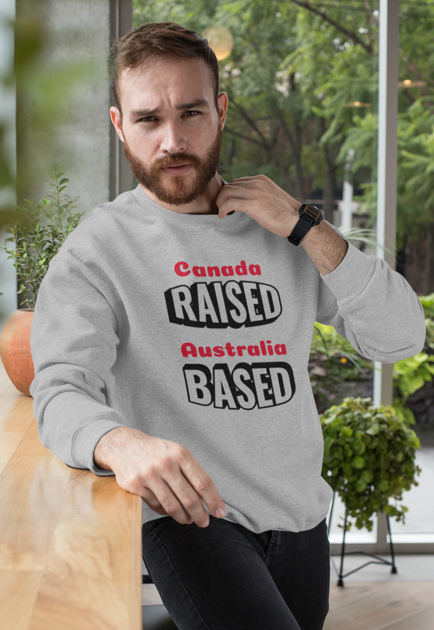 Custom location grey sweatshirt – Raised Based design
