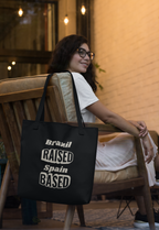 Black tote bag with Raised Based personalised print – thoughtful gift